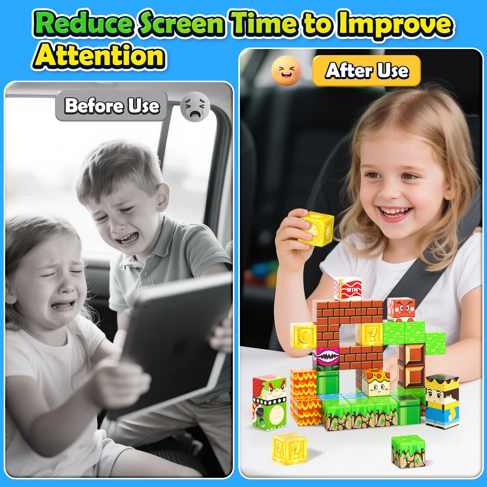 Magworld 80pcs Magnetic Blocks Travel Toys with Portable Metal Tin - STEM Magnet Building Blocks Toddler Toys