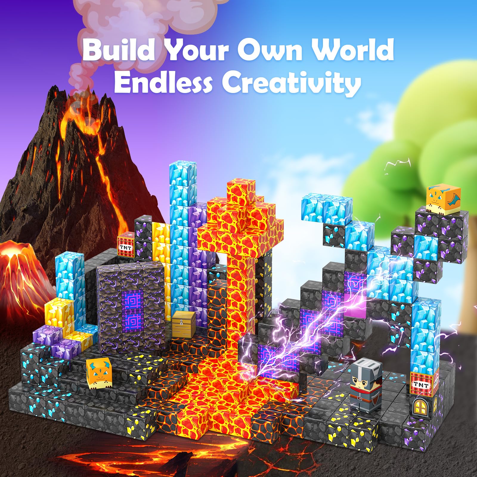 Magworld Magnetic Cubes 84Pieces Build Mine Magnet World Magic Sword Portal Set