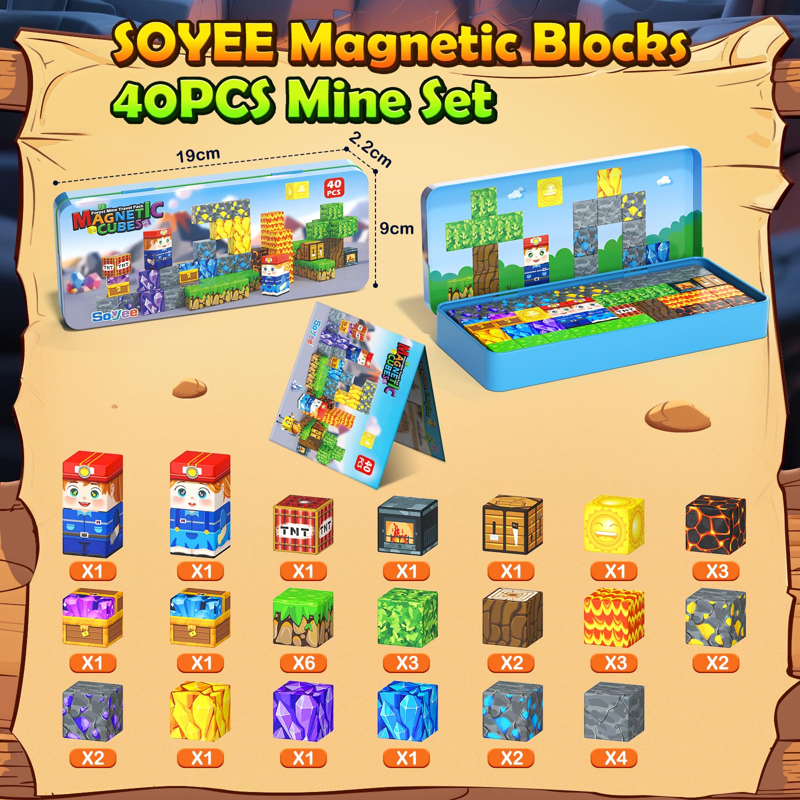 Magworld Magnetic Blocks Travel Toys 2 Packs with Metal Tin Travel Essentials STEM Learning Outdoor Building Kids