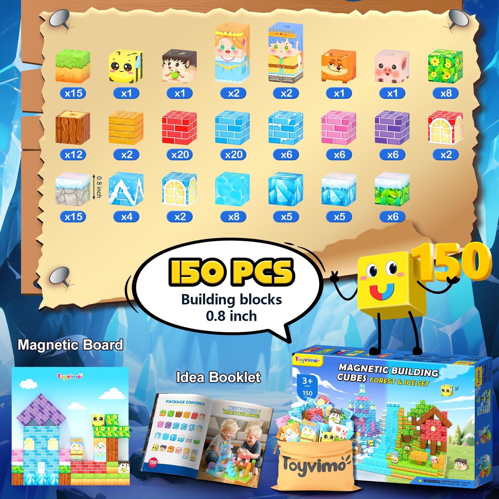 Magworld Magnetic Blocks 150PCS with Magnetic Board STEM Building Kids Toys