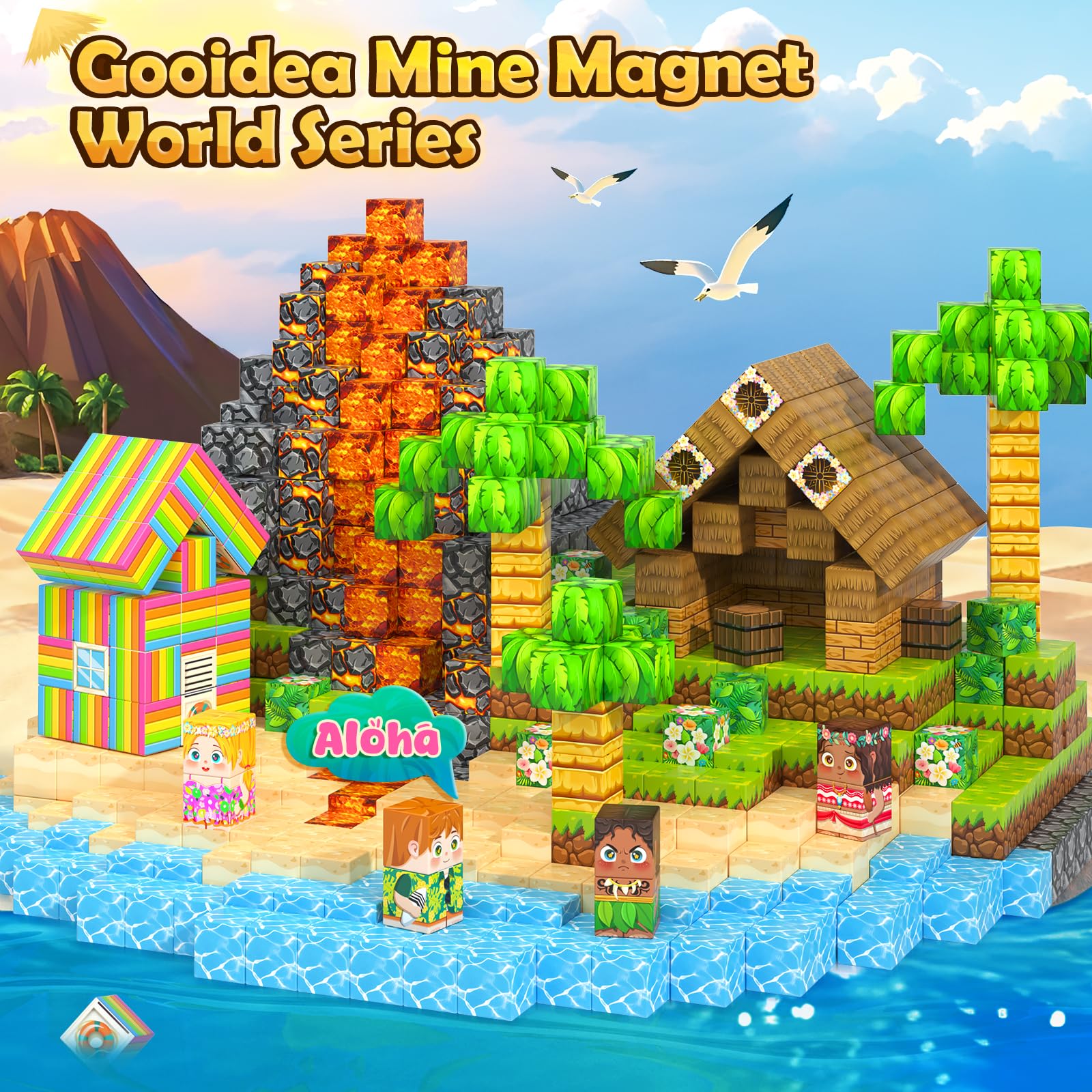 Magworld 120PCS Magnetic Blocks Build Mine Magnet World Hawaii Tribe Set Travel Toys