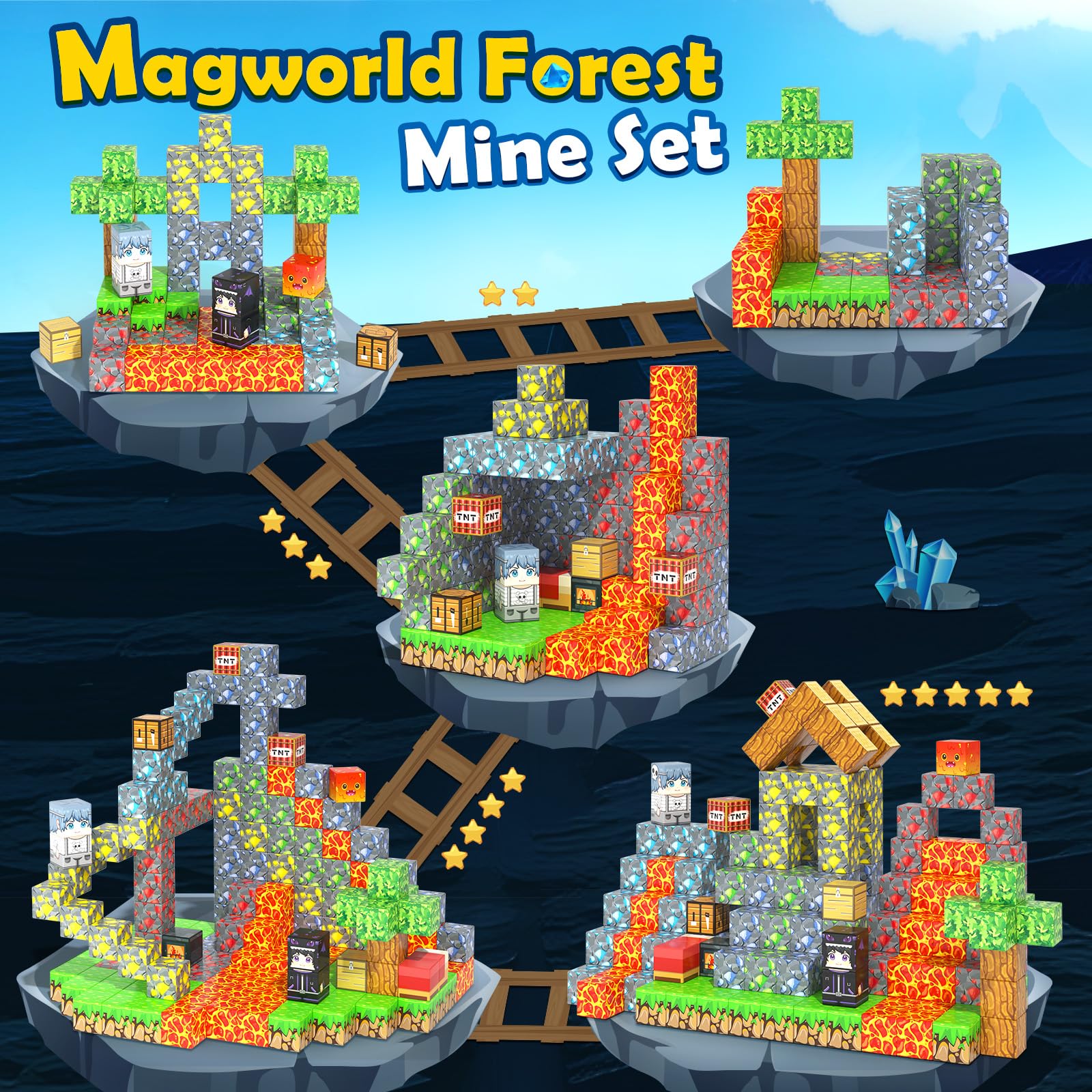 178 PCS Magworld Magnetic Cubes Games Castle, Lava Kingdom, and Frozen Set 3 in 1 Toys-Soyee