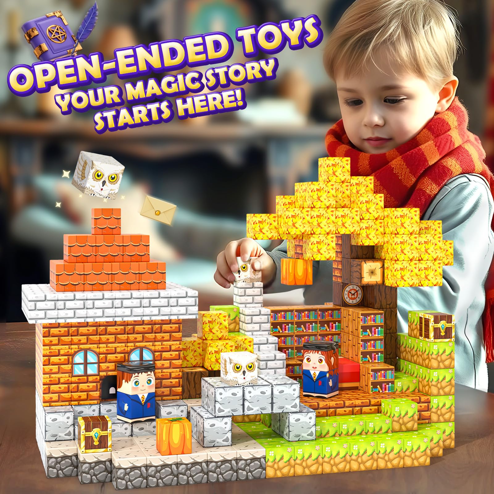 Magworld 80 PCS Magnetic Blocks - Build Mine Magnet World Magic World Adventure Set Magnet Cubes Kids Sensory Toys