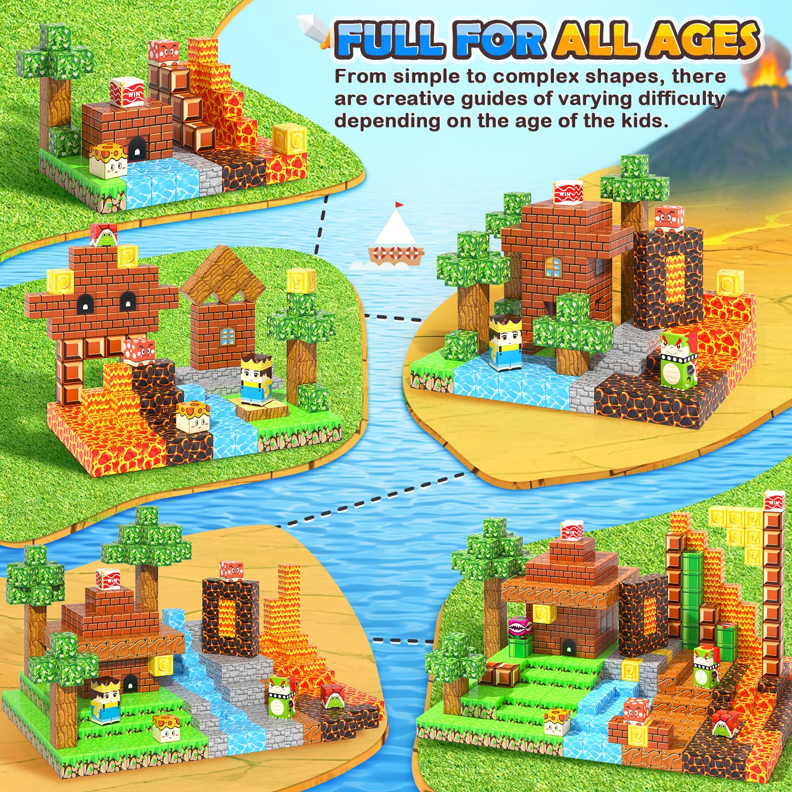 Magworld 100pcs Magnetic Blocks - Build Mine Magnet World Game Adventure Set STEM Building Toys for Kids 3+