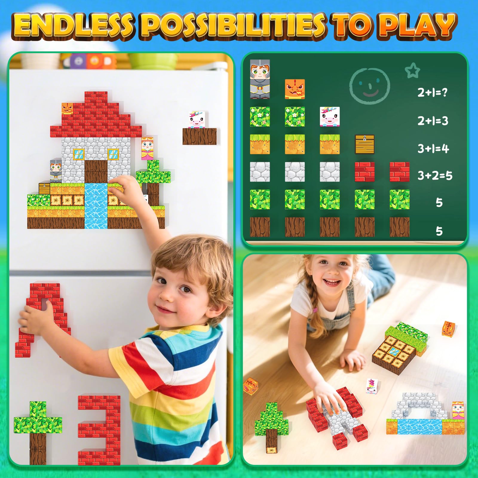 Magworld 84 PCS Magnetic Blocks - Build Mine Magnet World STEM Sensory Toys for Toddlers Classroom Must Haves