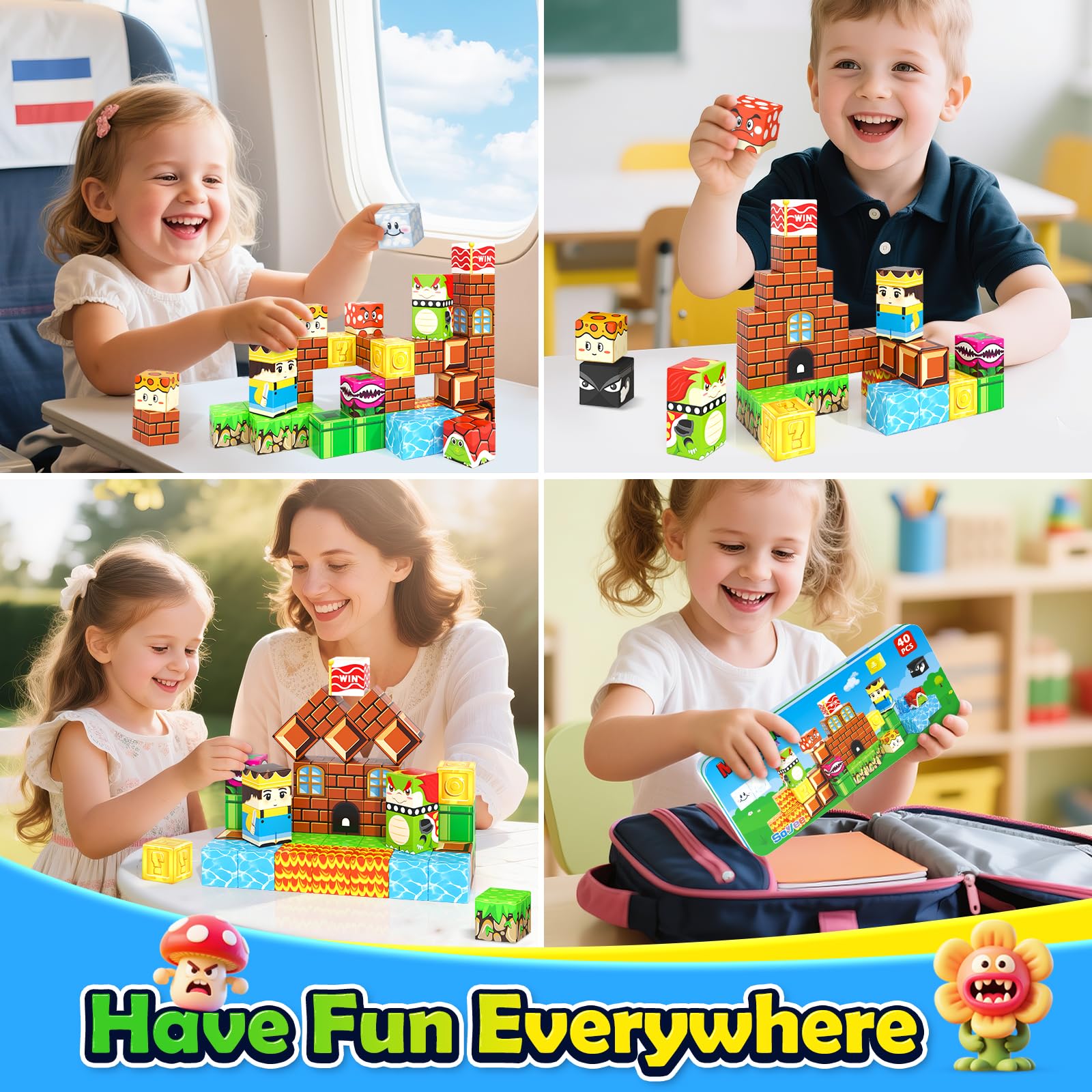 Magworld 80pcs Magnetic Blocks Travel Toys with Portable Metal Tin - STEM Magnet Building Blocks Toddler Toys