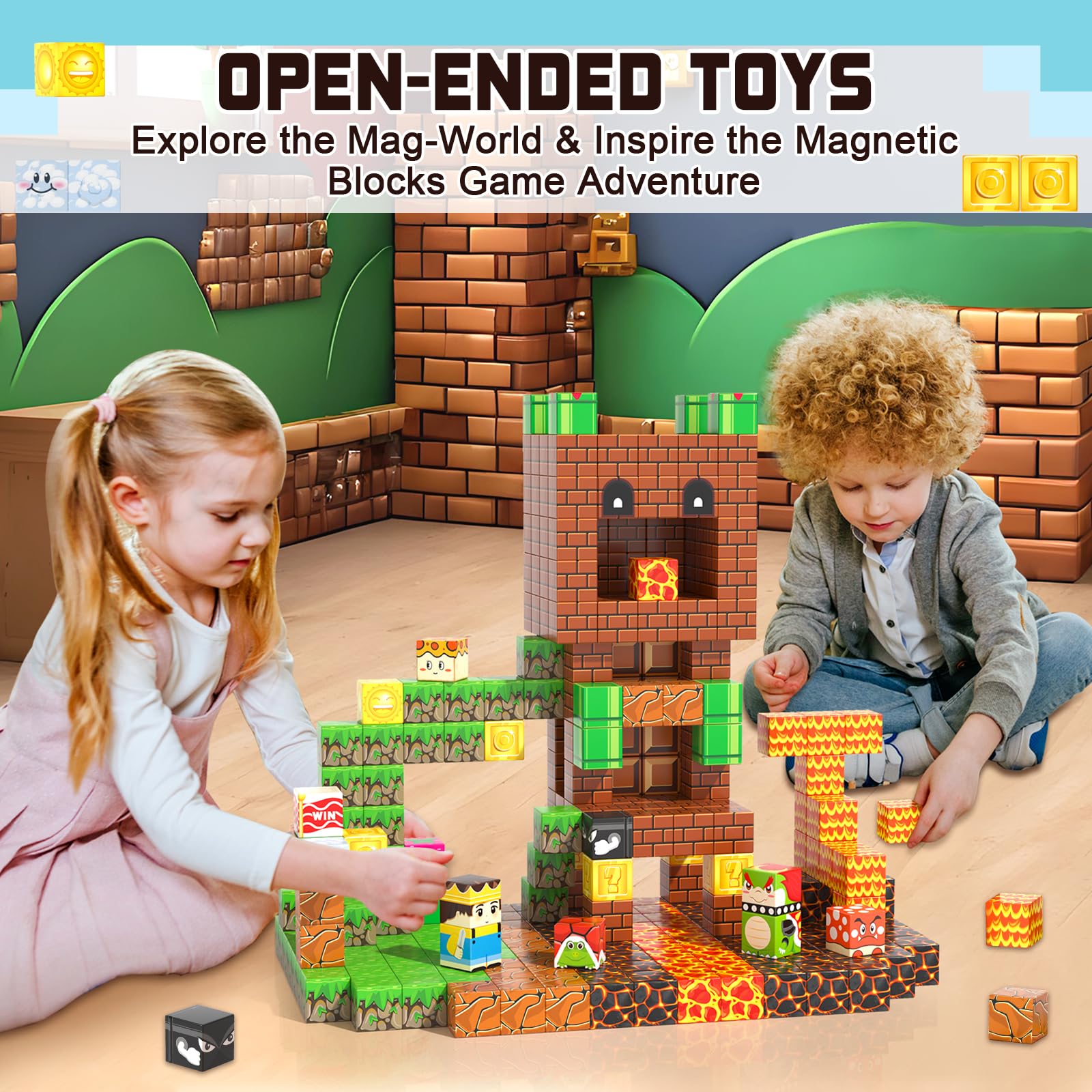 108 PCS Magworld Magnetic Cubes Games Castle Adventure and Lava Kingdom 2 in 1 Toys