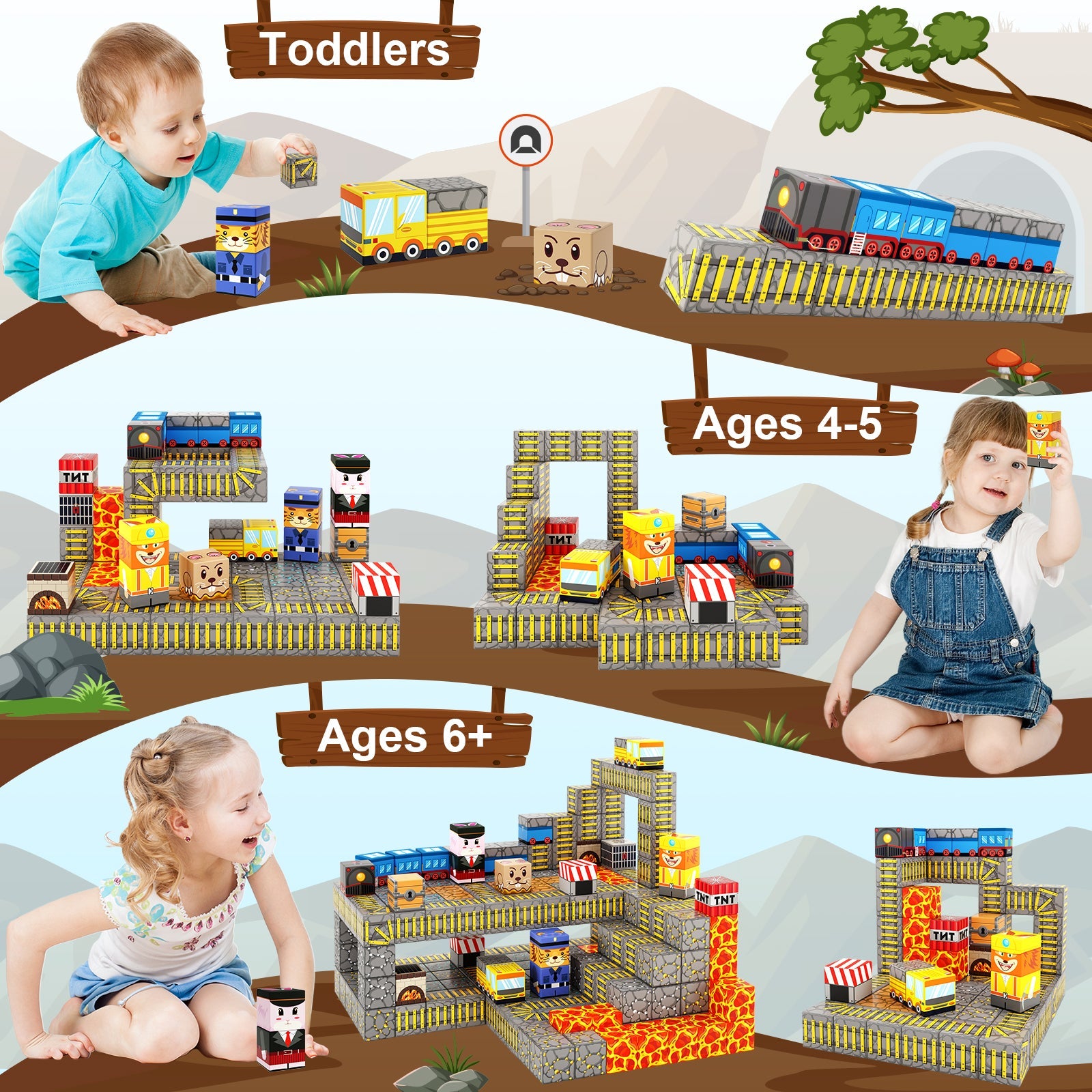 Magworld Magnetic Cubes Train Track Set 84PCS Mine Magnet World-Coodoo