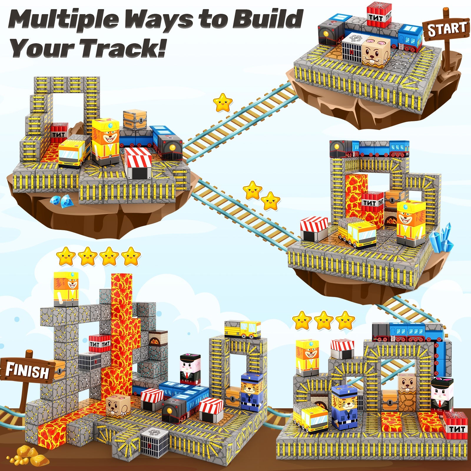Magworld Magnetic Cubes Train Track Set 84PCS Mine Magnet World-Coodoo