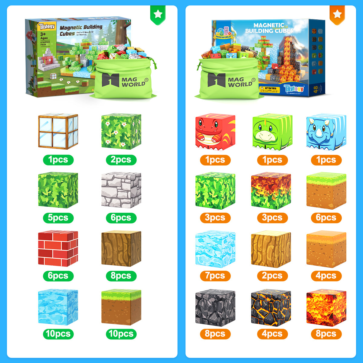 229 PCS Magworld Magnetic Cubes Forest, Pumpkin, Dinosaur and Panda Set 4 in 1 Building Blocks