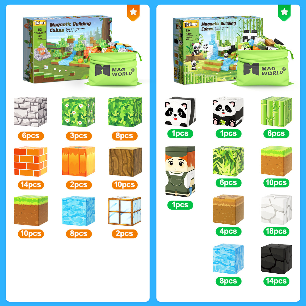 229 PCS Magworld Magnetic Cubes Forest, Pumpkin, Dinosaur and Panda Set 4 in 1 Building Blocks