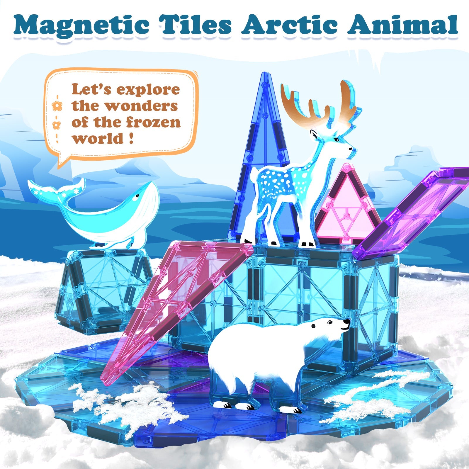 32PCS Frozen Toys Arctic Animal Magnetic Tiles