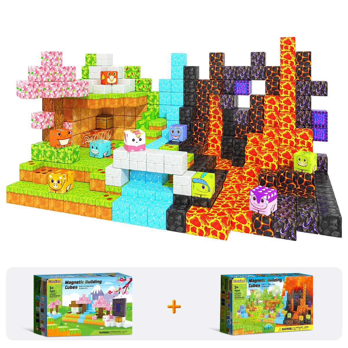 138 PCS Magworld Magnetic Cubes Magic Portal Blossom and Dinosaur 2 in 1 Set