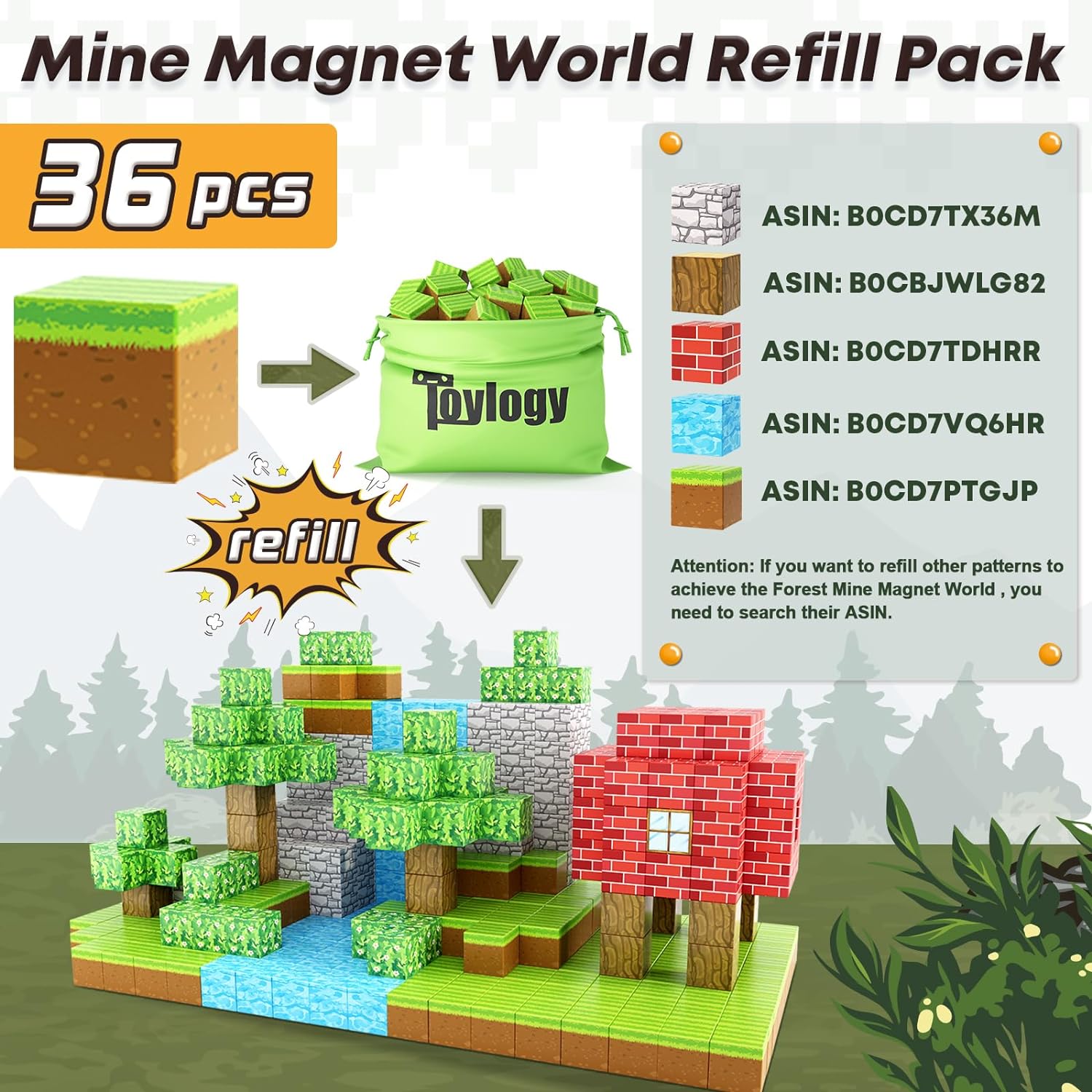 Magworld Magnetic Cubes Grassland 36PCS Mine Magnet World