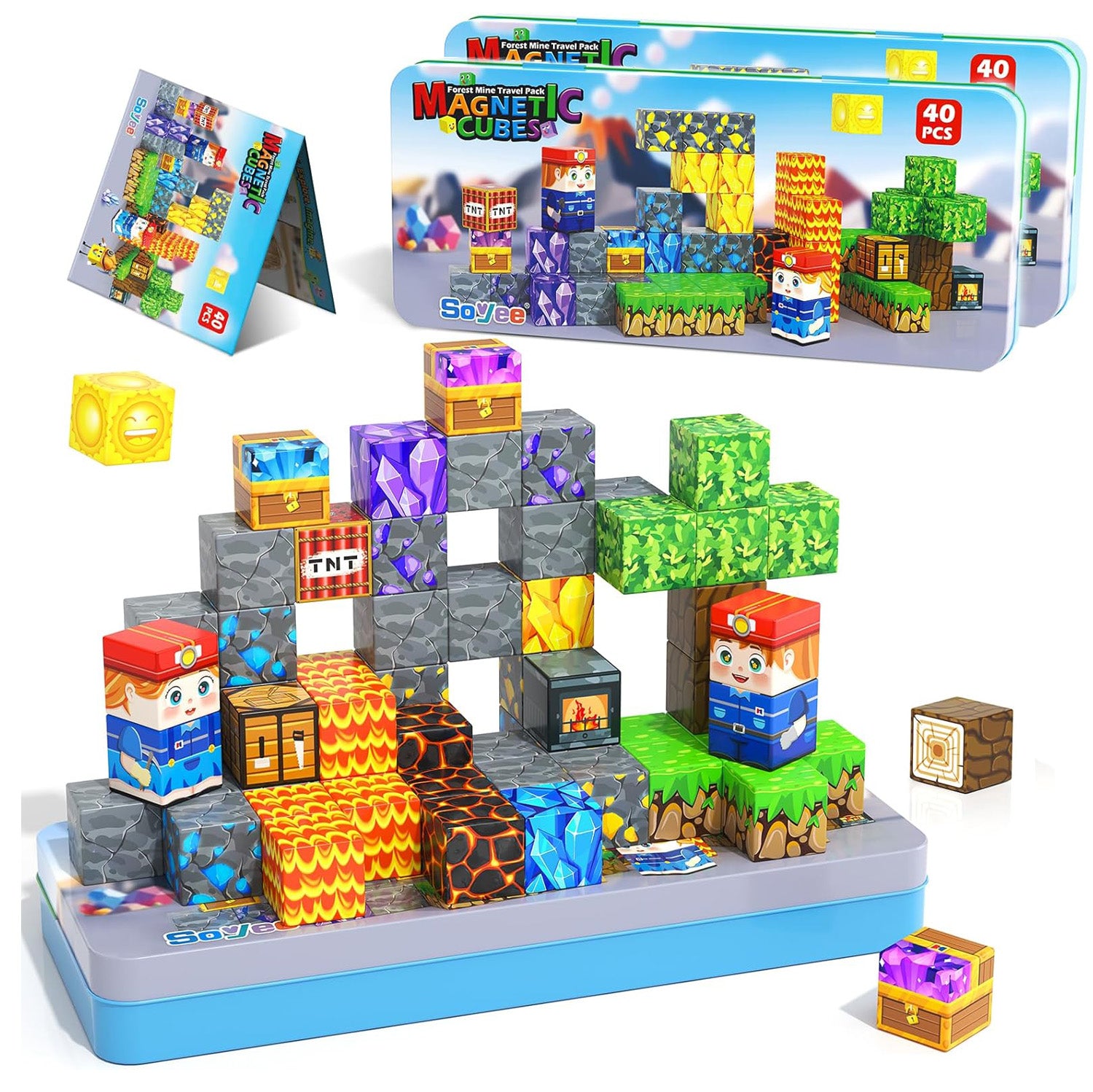 Magworld Magnetic Blocks Travel Toys 2 Packs with Metal Tin Travel Essentials STEM Learning Outdoor Building Kids