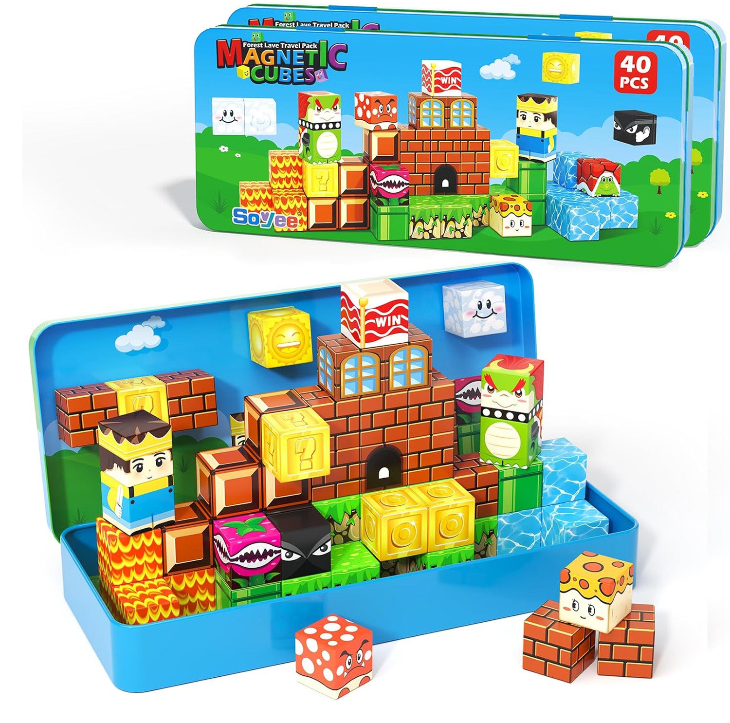 Magworld 80pcs Magnetic Blocks Travel Toys with Portable Metal Tin - STEM Magnet Building Blocks Toddler Toys