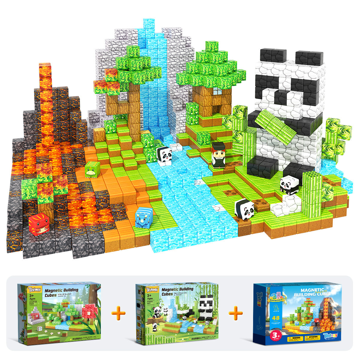166 PCS Magworld Magnetic Cubes Forest, Dinosaur and Panda Set 3 in 1 Building Blocks