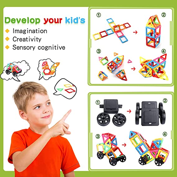 54PCS Magnetic Tiles with 2 Cars