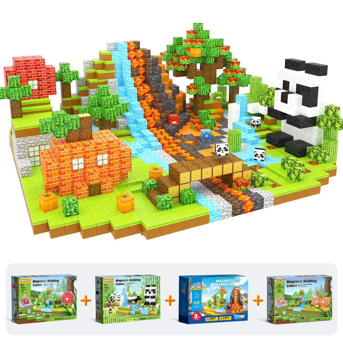 229 PCS Magworld Magnetic Cubes Forest, Pumpkin, Dinosaur and Panda Set 4 in 1 Building Blocks