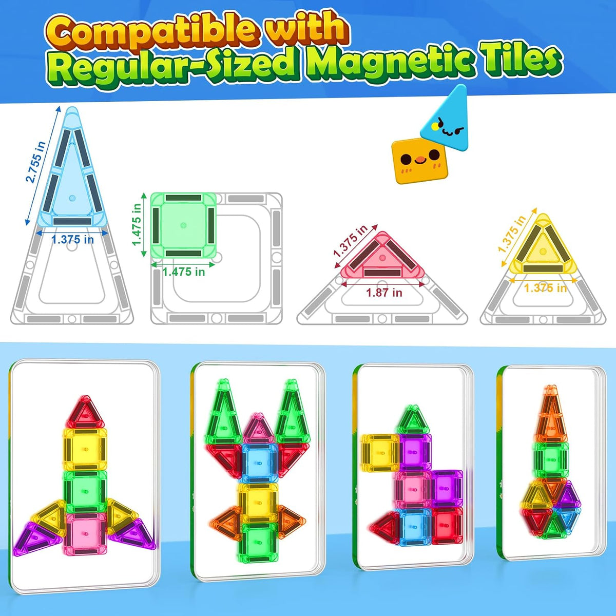Soyee Mini Travel Magnetic Tiles 60PCS with Metal Tin Case Toddler Kids Toys Travel Essentials, Toddler Travel Toys Portable STEM Building Blocks Compatibility with Regular Size Magnetic Tiles