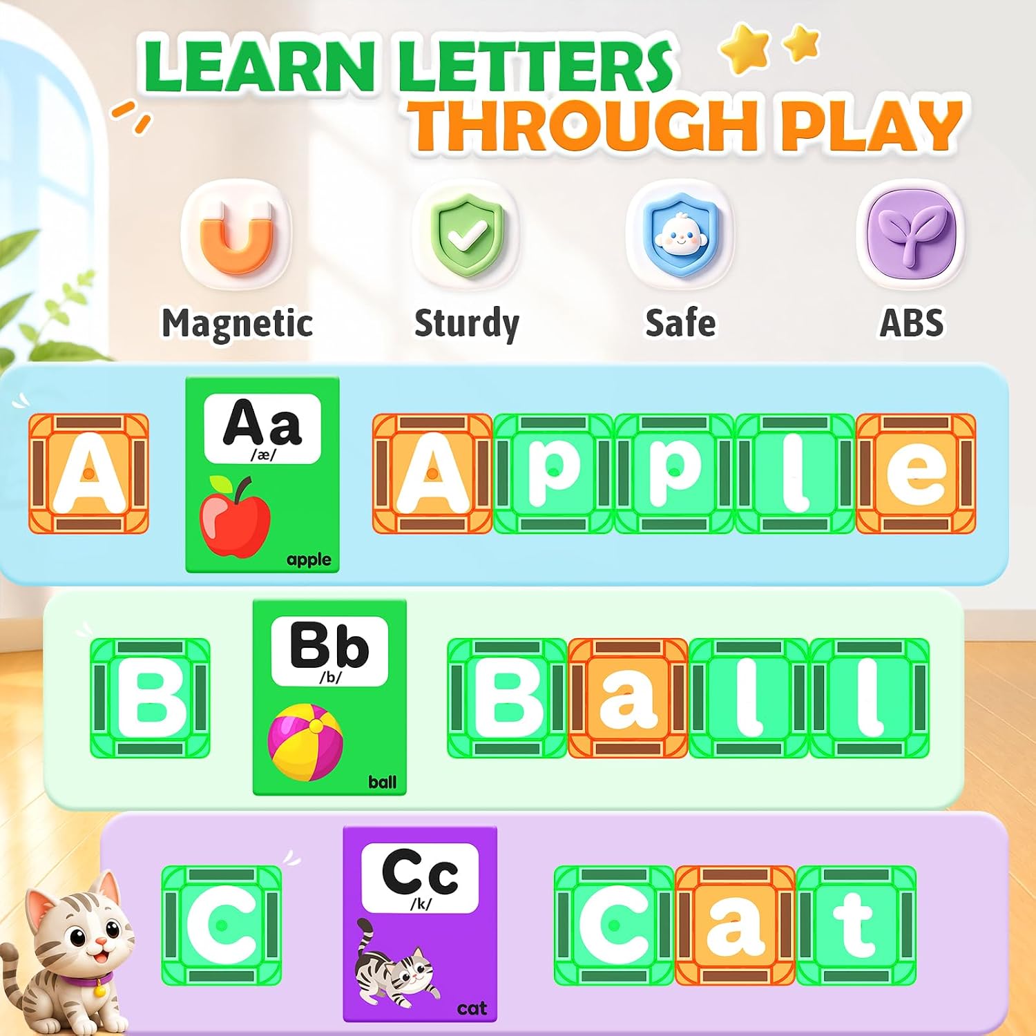 Magnetic Tiles Learn Letters Magnetic Building Blocks for Kids Ages 3-12 Double-Sided Uppercase & Lowercase Magnetic Letter Preschool Learning Toys, Educational STEM Toys & Back to School Supplies