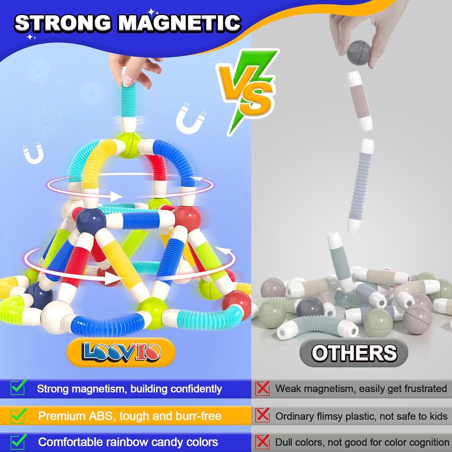Magnetic Toys for 3 Year Old Boys & Girls, 46pcs Stem Activities & Montessori Smart Sticks for Kids & Toddlers, Magnetic Building Blocks & Balls for Preschool Ages 3-5, Educational Gifts Set