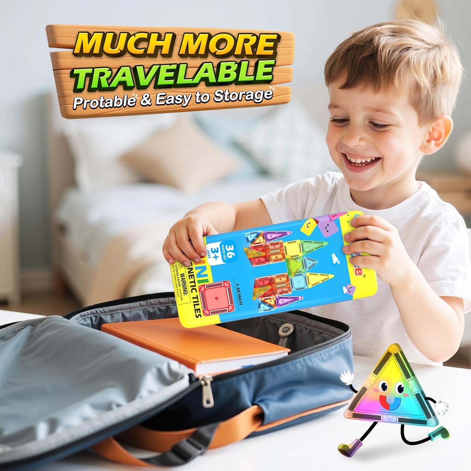 Mini Magnetic Tiles Travel Set STEM Educational Toys for Boys & Girls 3-8