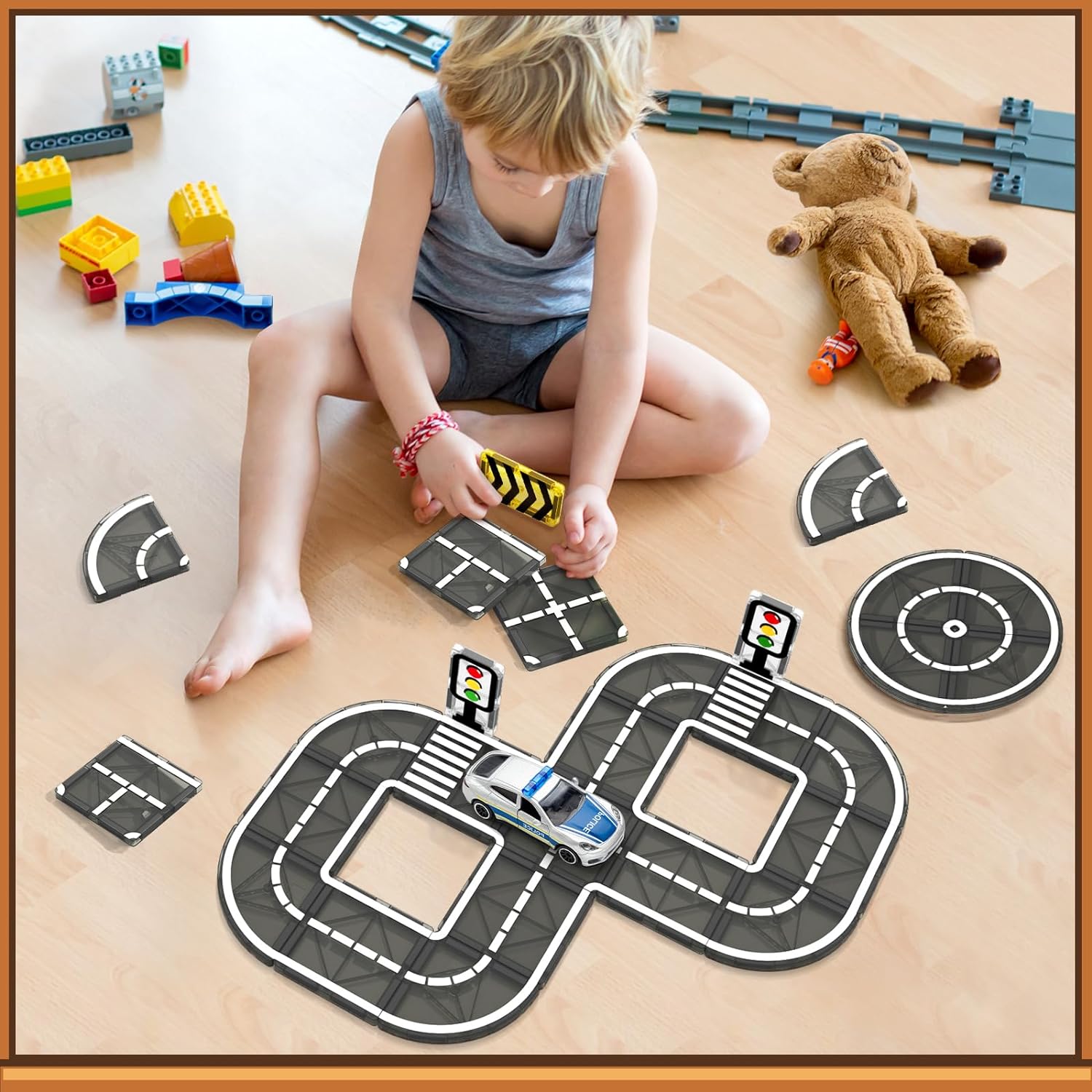 24PCS Magnetic Tiles Road Set