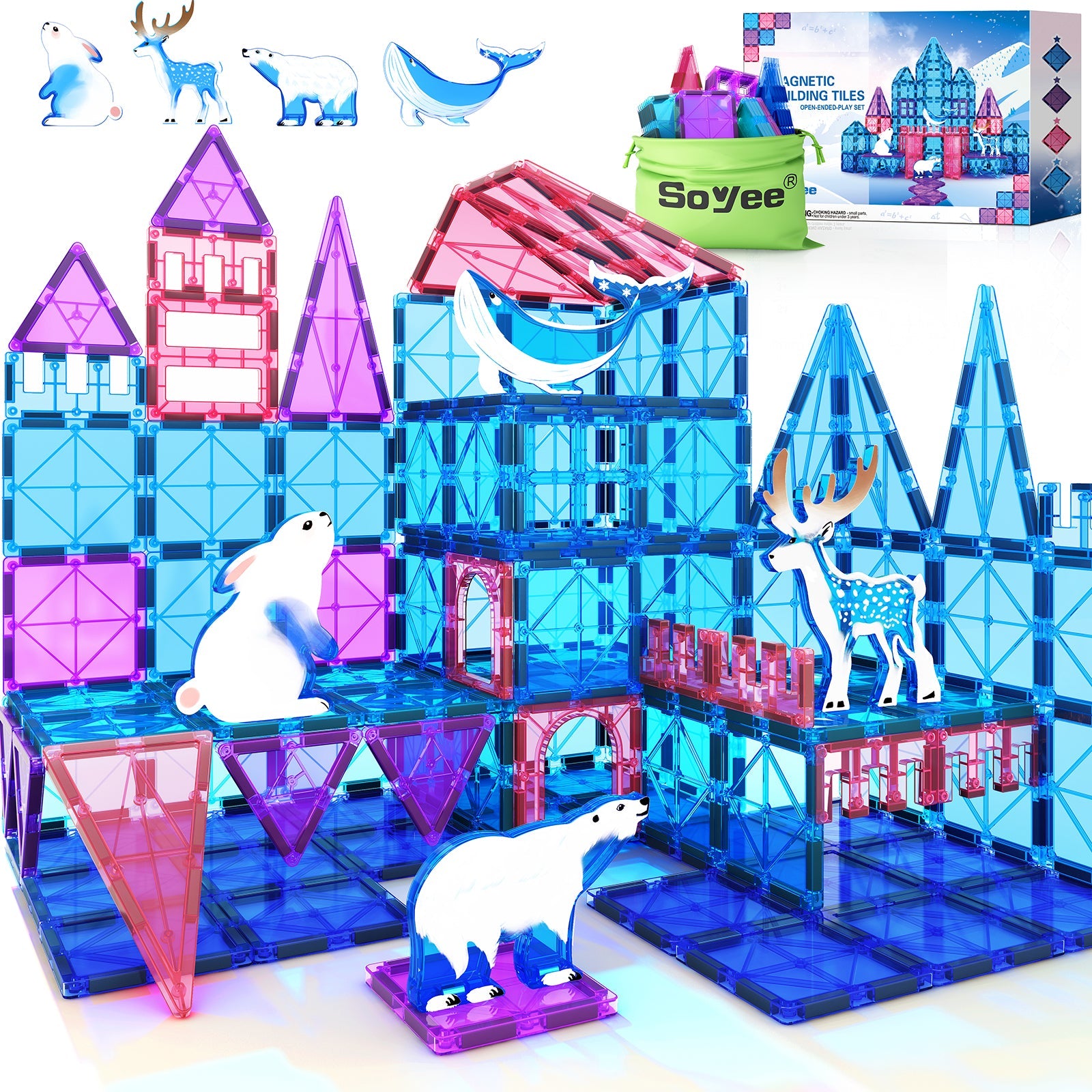 32PCS Frozen Toys Arctic Animal Magnetic Tiles