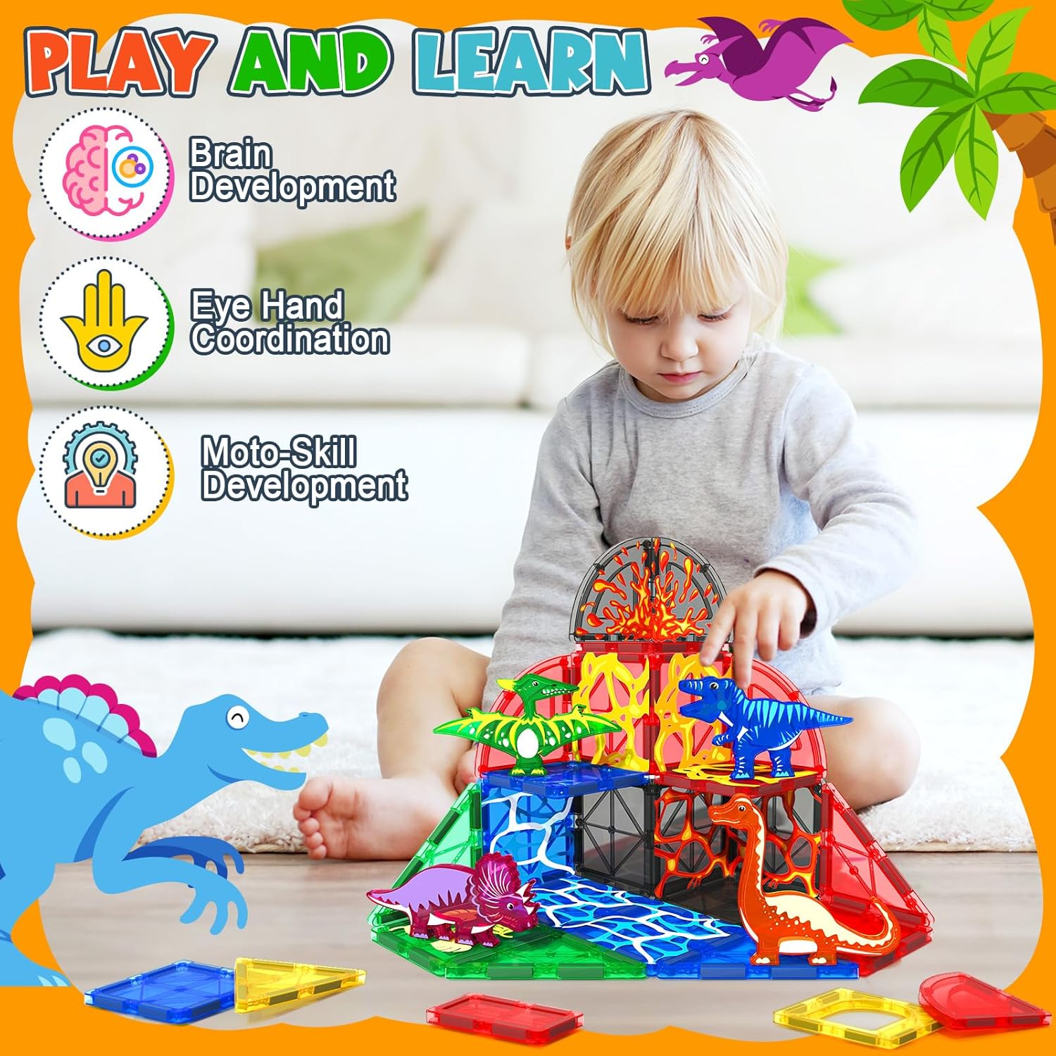 48PCS Lava Dinosaur World Set Magnetic Tiles