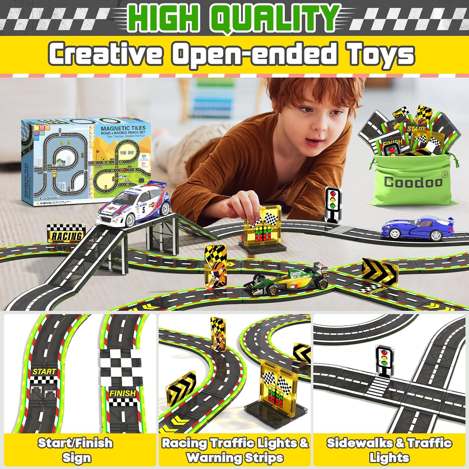 24PCS Racing Track & City Road Set Magnetic Tiles