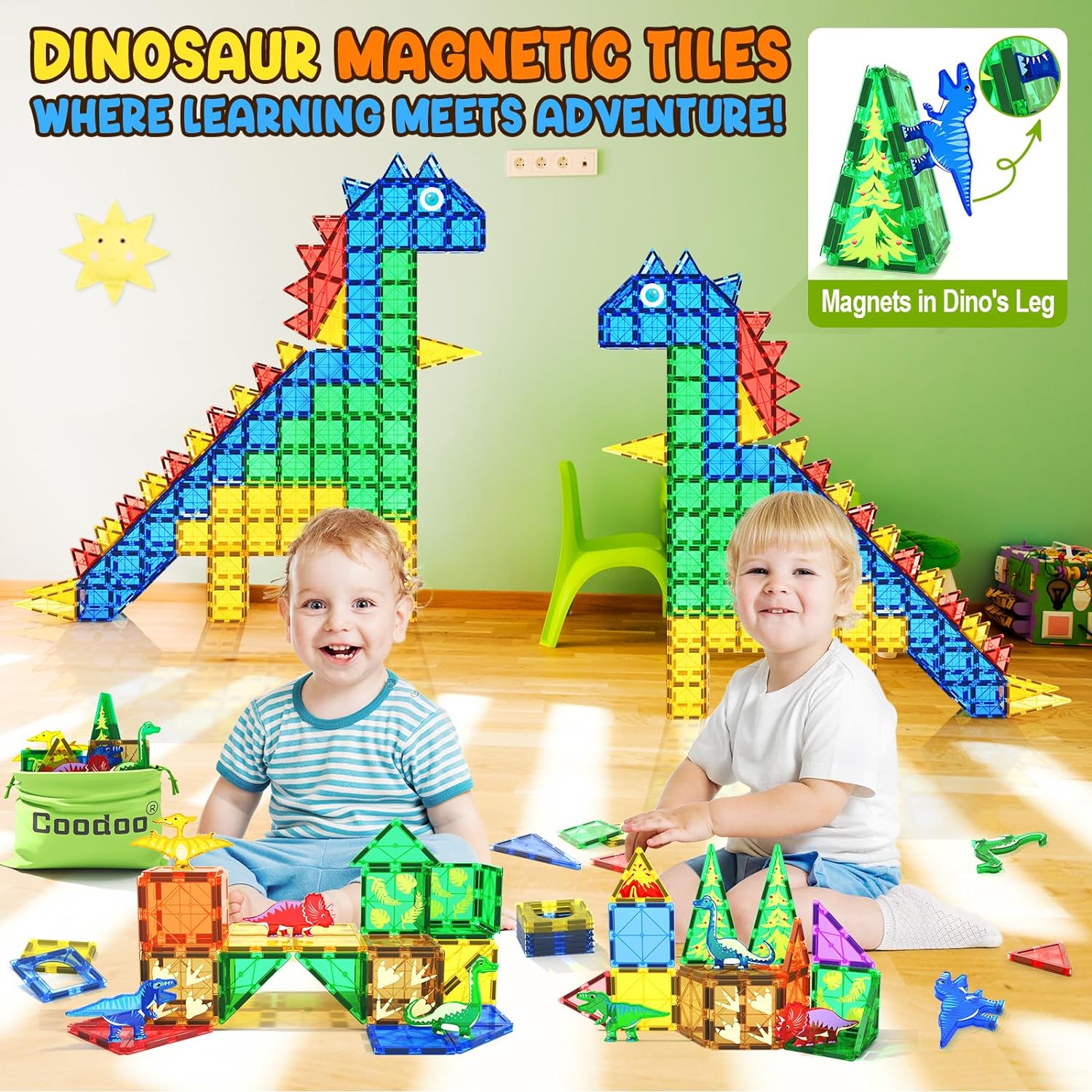 48PCS Dinosaur Toys Magnetic Tiles