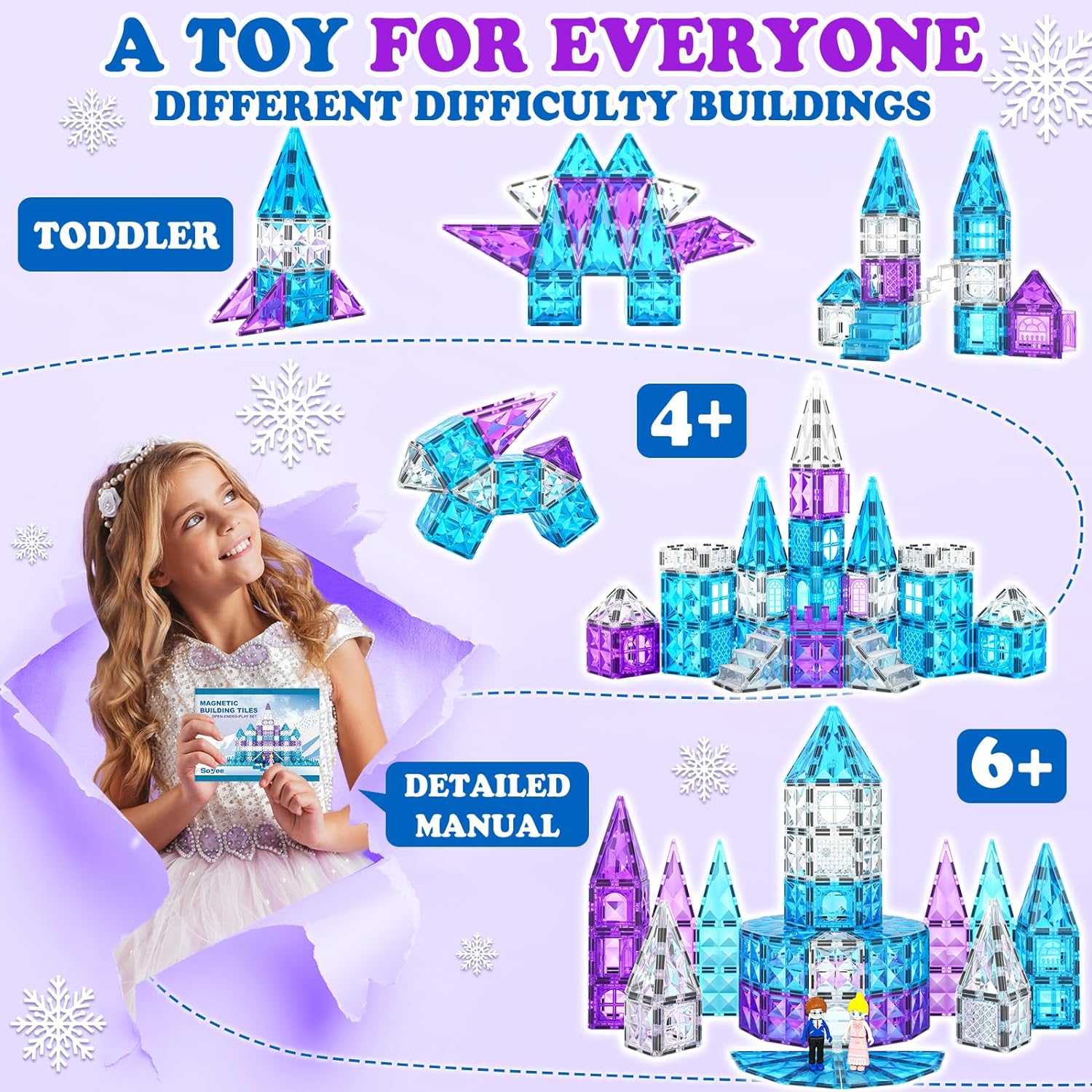 102PCS Frozen Princess Castle Toys Set Magnetic Tiles