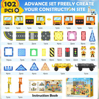 102 PCS Magnetic Tiles with 2 Cars & 2 Cranes-Soyee