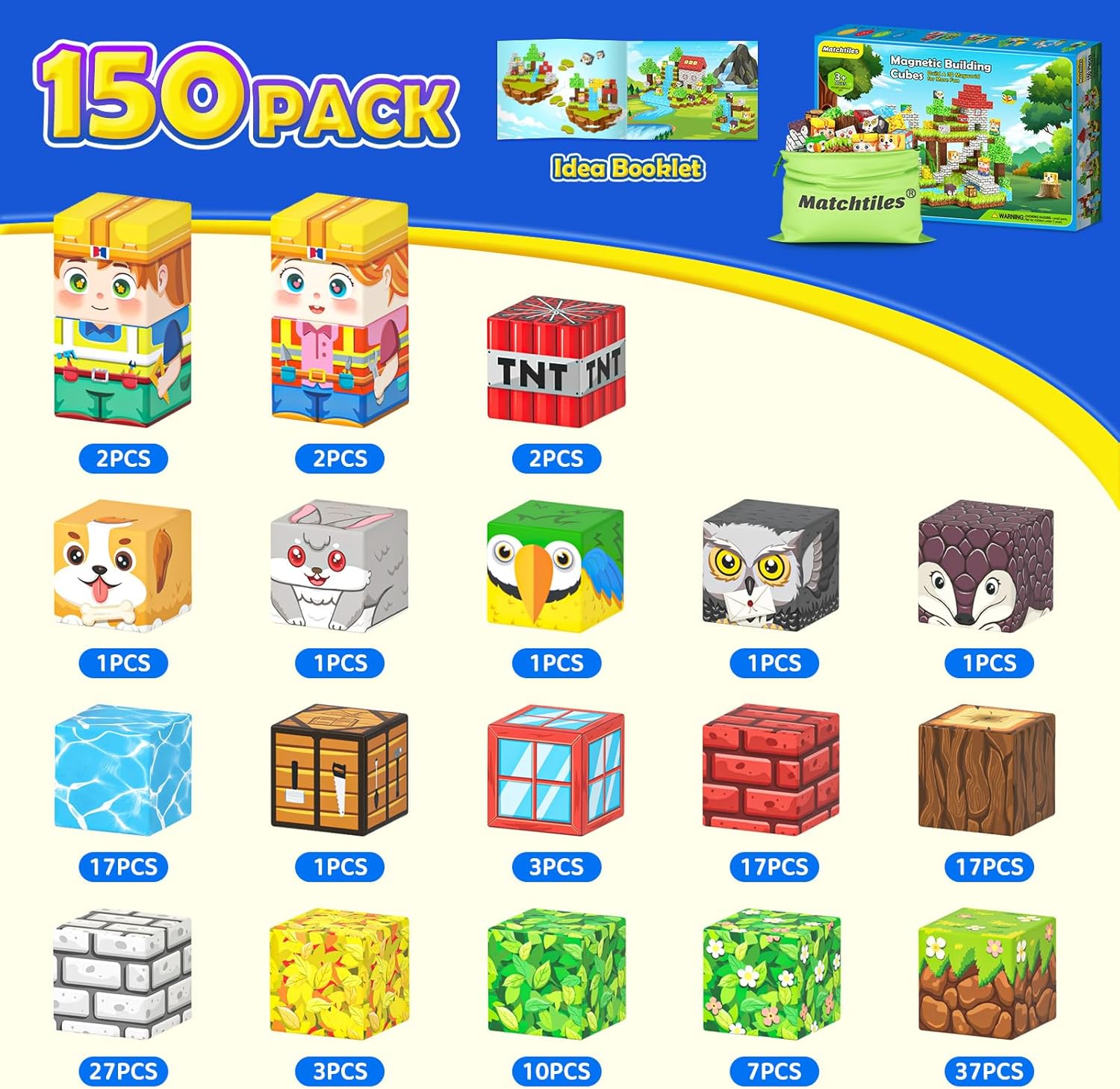 Magworld 150PCS Magnetic Blocks with Forest Animals Toys STEM Montessori Sensory Kids Gifts