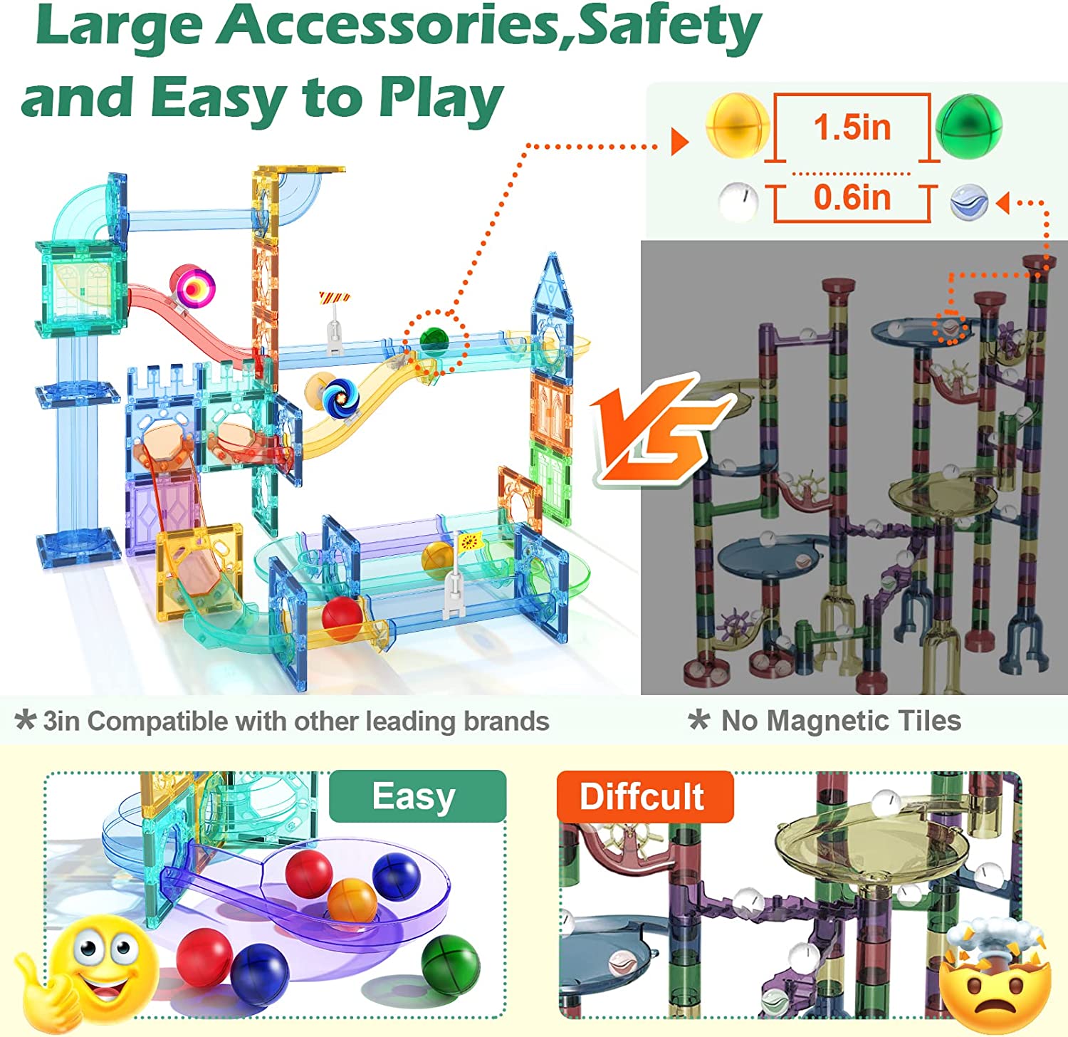 148PCS Magnetic Tiles Kids Toys Marble Run