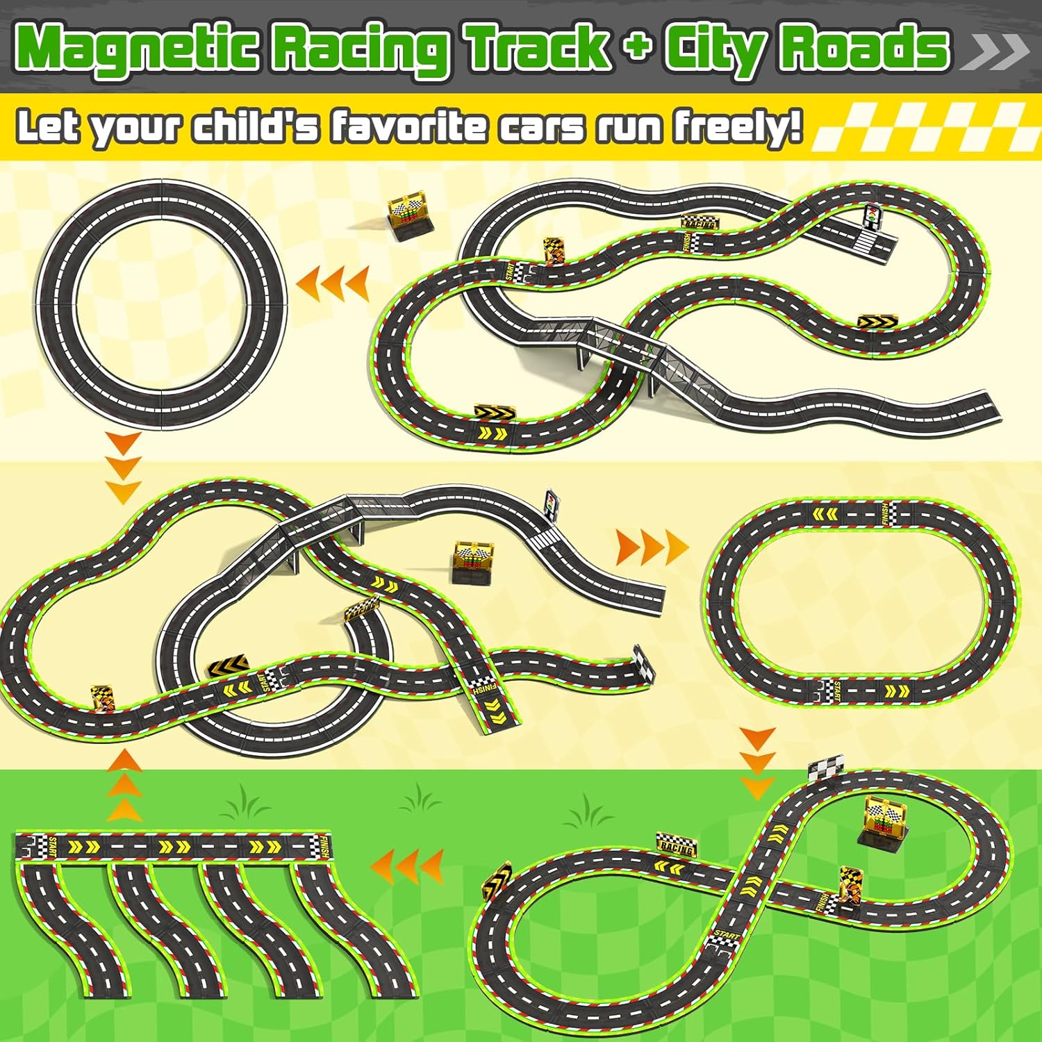 24PCS Racing Track & City Road Set Magnetic Tiles