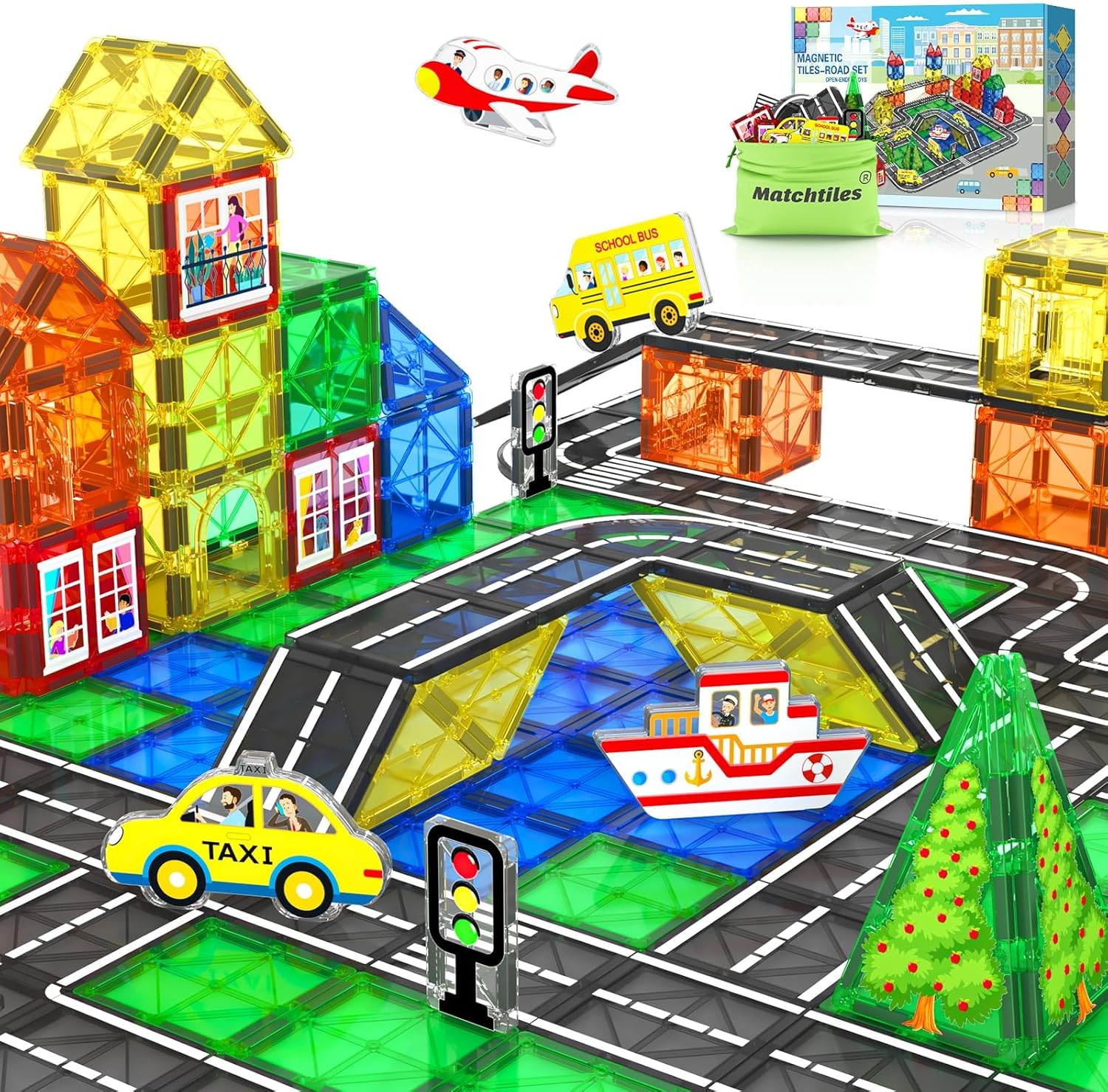 40PCS Magnetic Tiles City Road Set