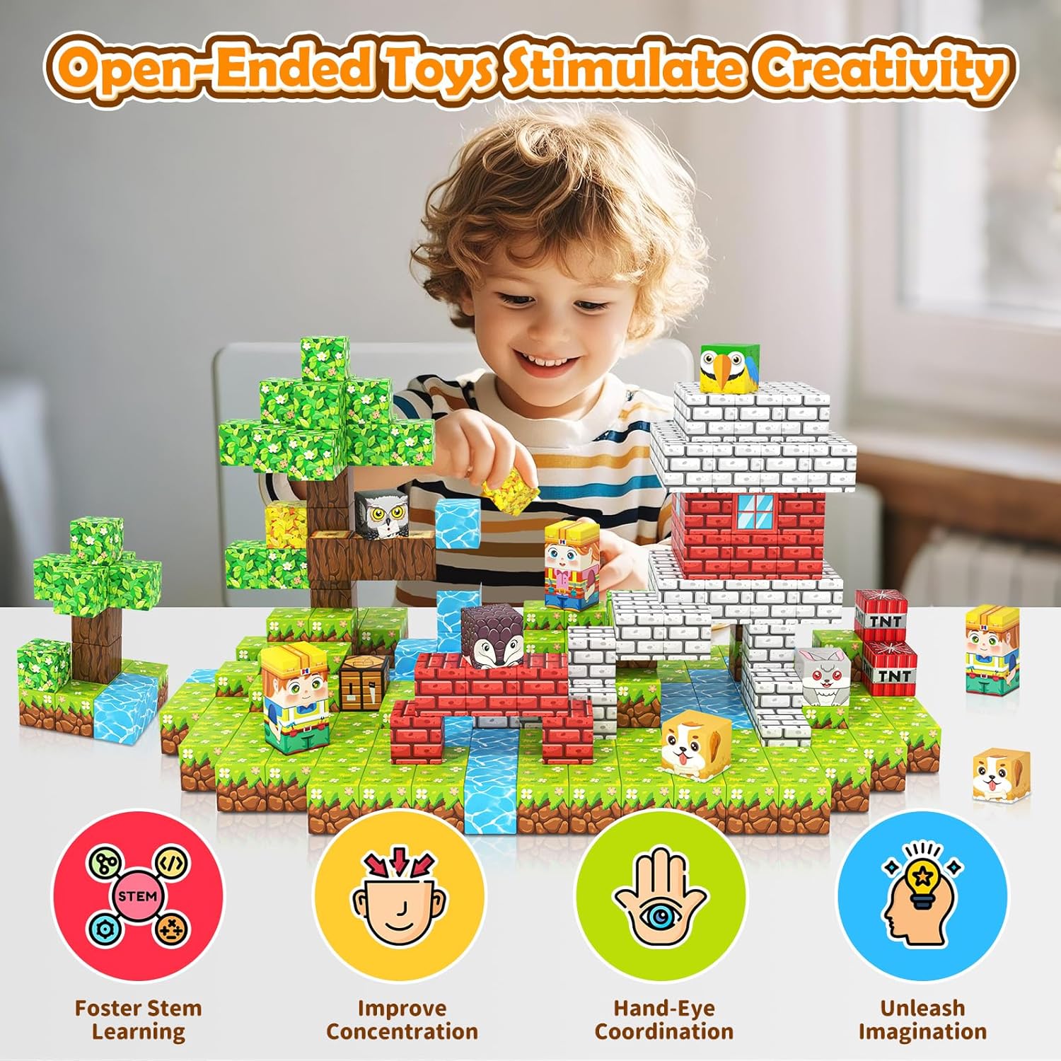 Magworld 150PCS Magnetic Blocks with Forest Animals Toys STEM Montessori Sensory Kids Gifts