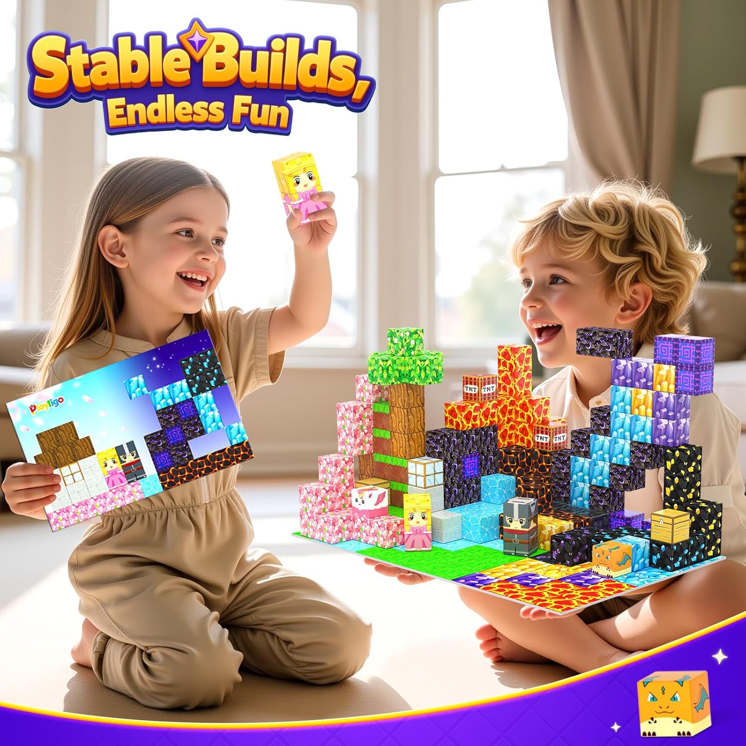 154PCS Magnetic Blocks - Build Mine Magnet World Stacking Cube Toys with Magnet Board