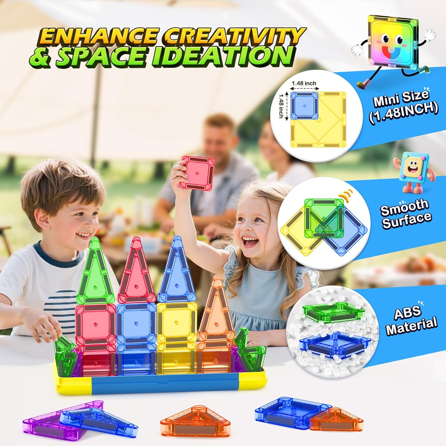 Mini Magnetic Tiles Travel Set STEM Educational Toys for Boys & Girls 3-8