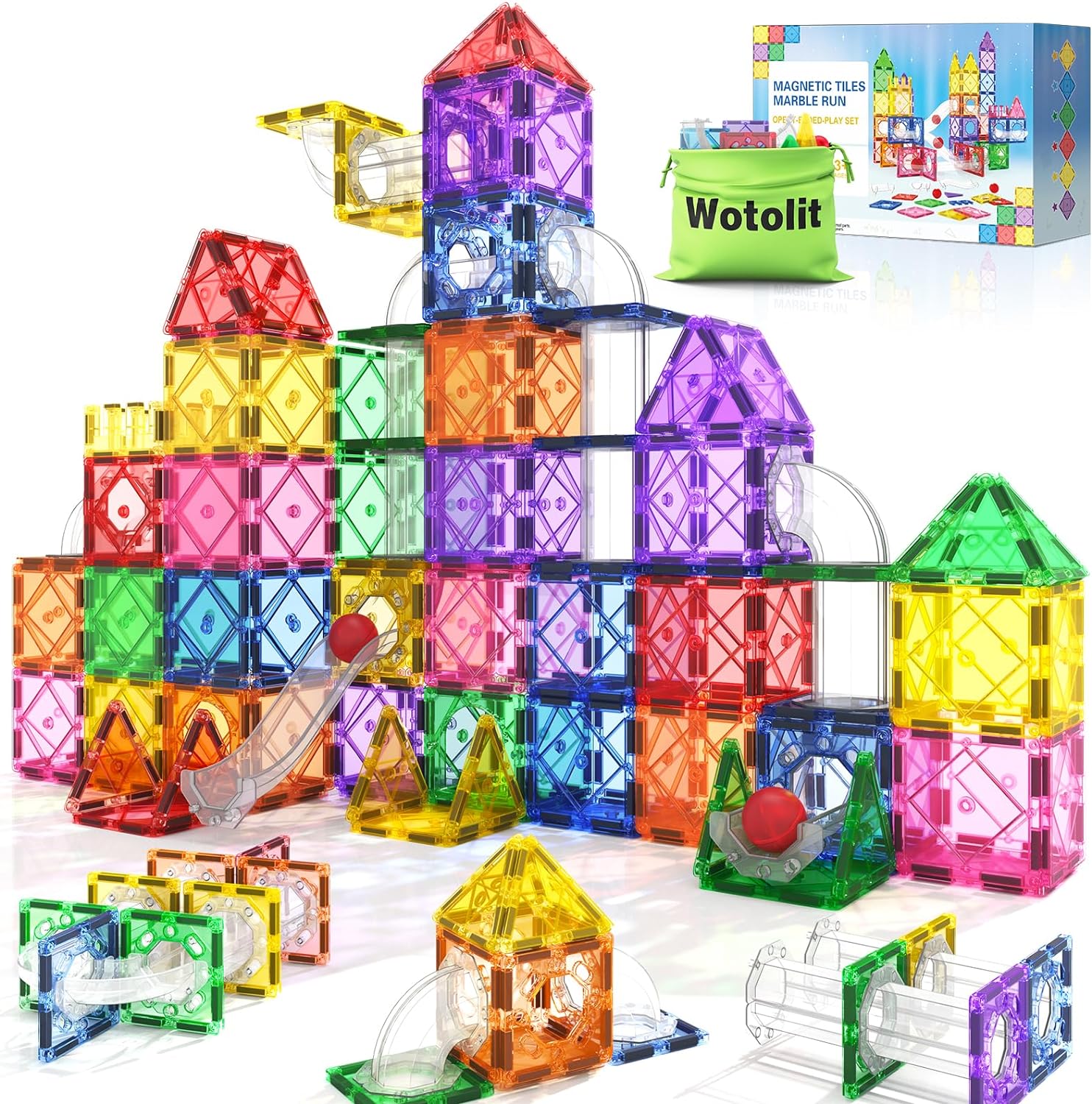 42PCS Magnetic Tiles Kids Toys Marble Run