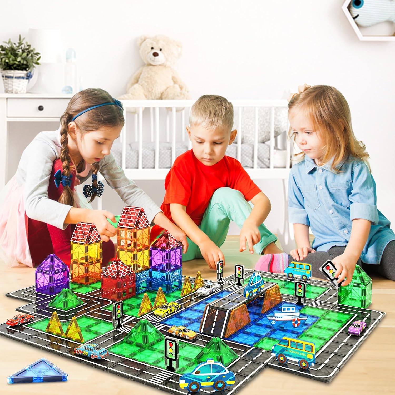 38PCS Magnetic Tiles Road Set