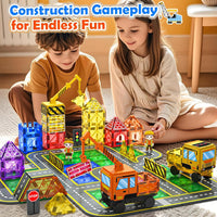 102 PCS Magnetic Tiles with 2 Cars & 2 Cranes-Soyee
