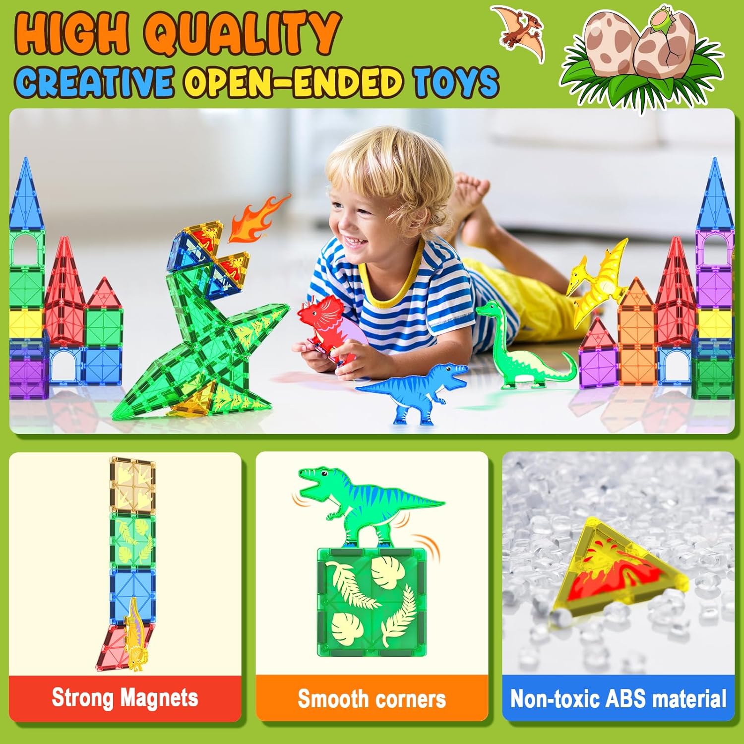 48PCS Dinosaur Toys Magnetic Tiles