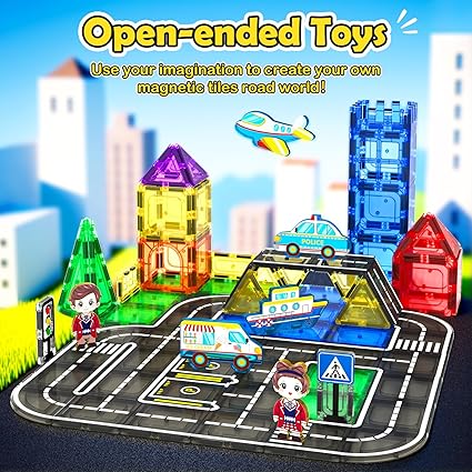 52 PCS Magnetic Tiles City Road Set with Magnet Car Toys