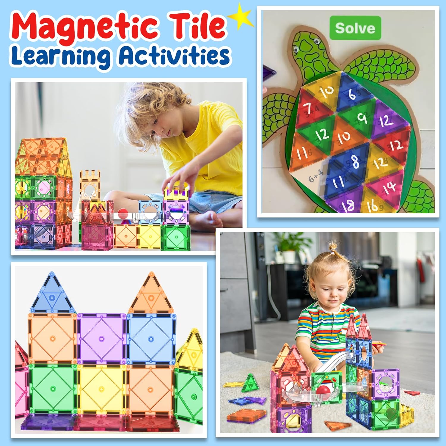 42PCS Magnetic Tiles Kids Toys Marble Run