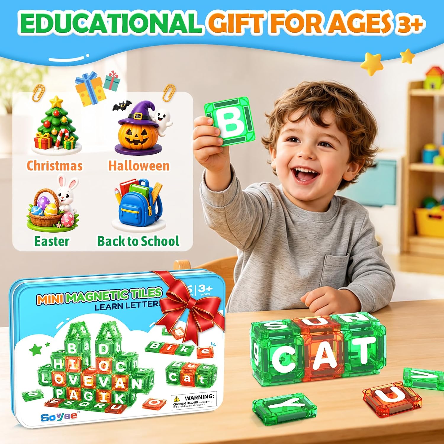 Magnetic Tiles Learn Letters Magnetic Building Blocks for Kids Ages 3-12 Double-Sided Uppercase & Lowercase Magnetic Letter Preschool Learning Toys, Educational STEM Toys & Back to School Supplies