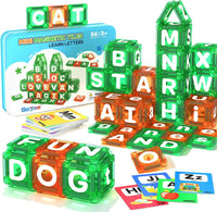 Magnetic Tiles Learn Letters Magnetic Building Blocks for Kids Ages 3-12 Double-Sided Uppercase & Lowercase Magnetic Letter Preschool Learning Toys, Educational STEM Toys & Back to School Supplies
