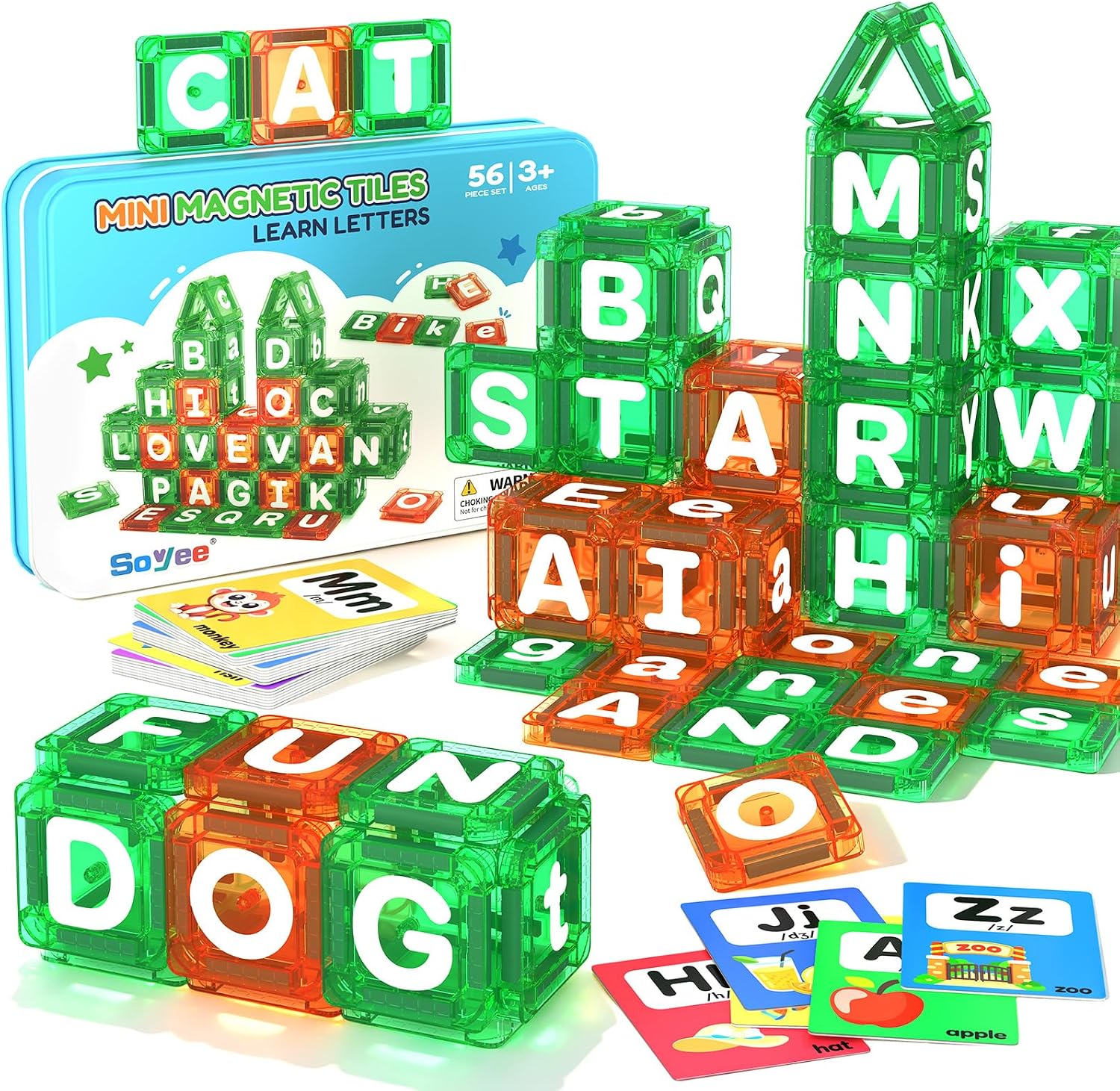 Magnetic Tiles Learn Letters Magnetic Building Blocks for Kids Ages 3-12 Double-Sided Uppercase & Lowercase Magnetic Letter Preschool Learning Toys, Educational STEM Toys & Back to School Supplies